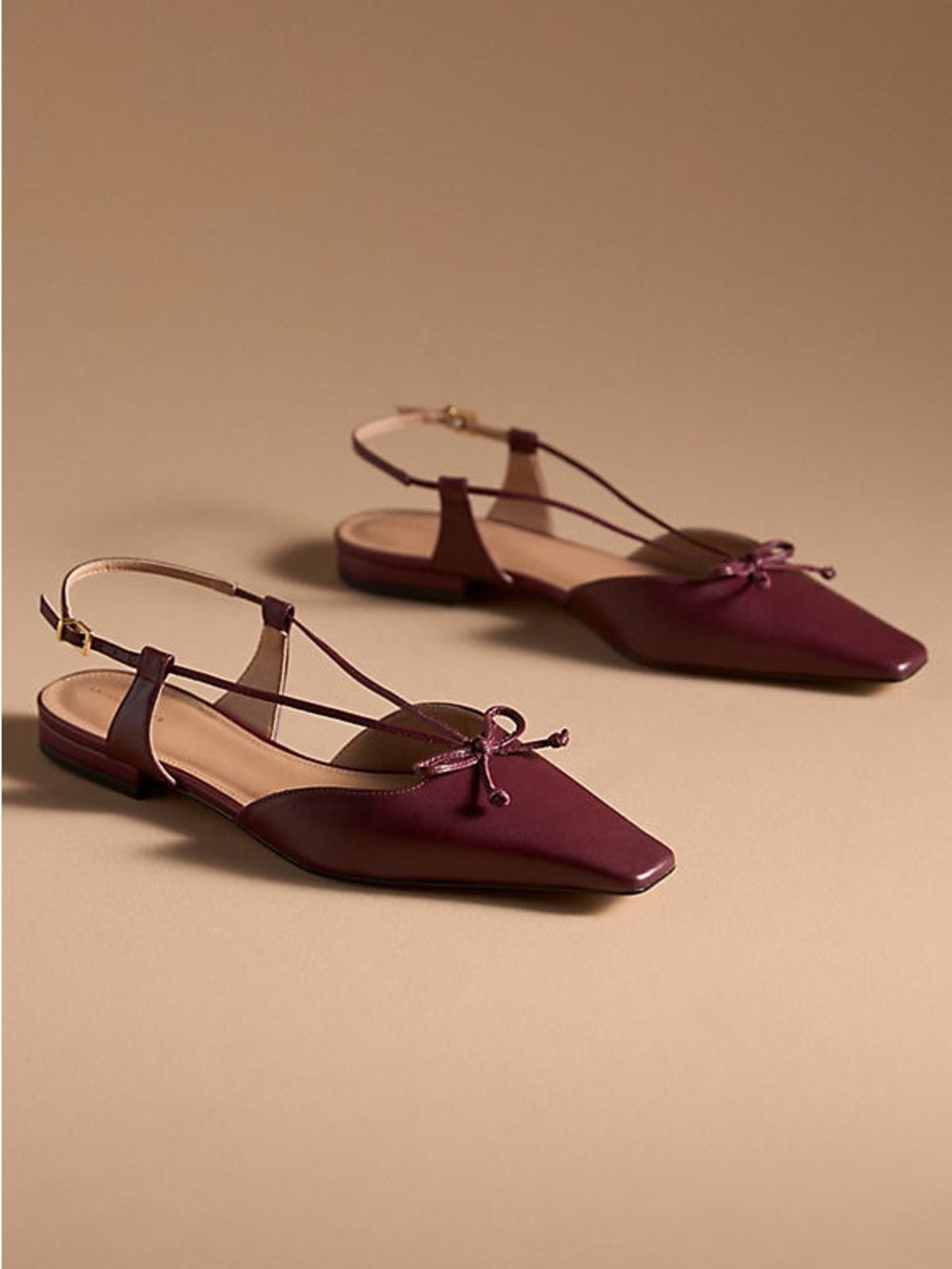 Anthropologie Burgundy Square-Toe Slingback Mules with Bow